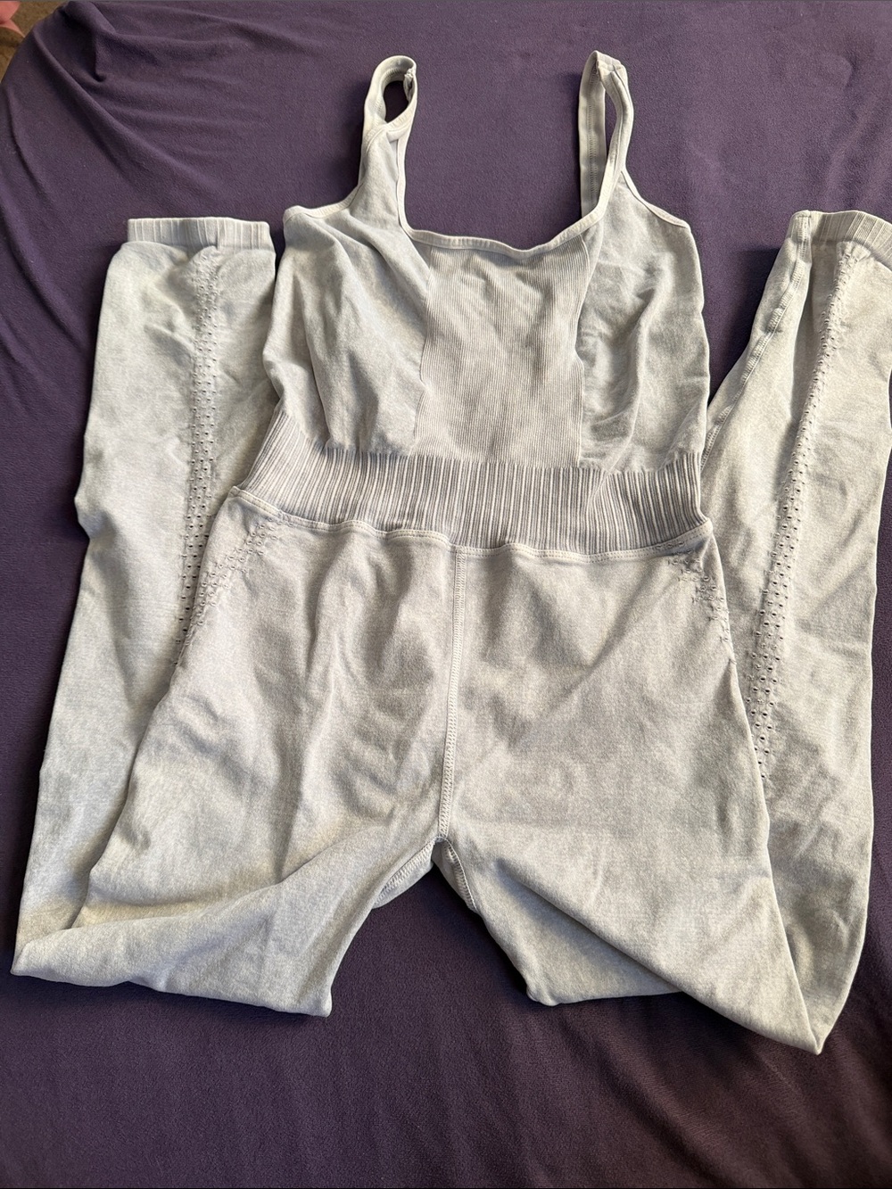 FP Movement by Free People Light Gray Ribbed Knit Jumpsuit